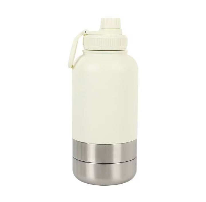 Drink bottle with 2 bowls - White / Light Beige